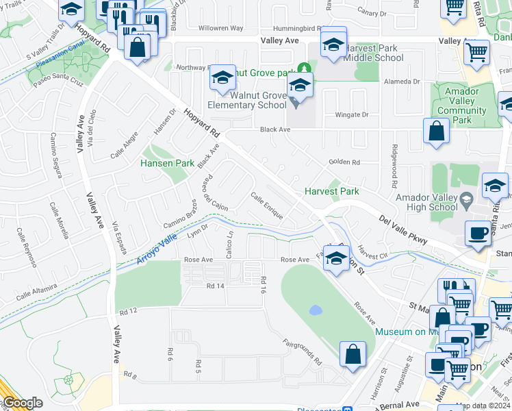 map of restaurants, bars, coffee shops, grocery stores, and more near 1574 Calle Enrique in Pleasanton