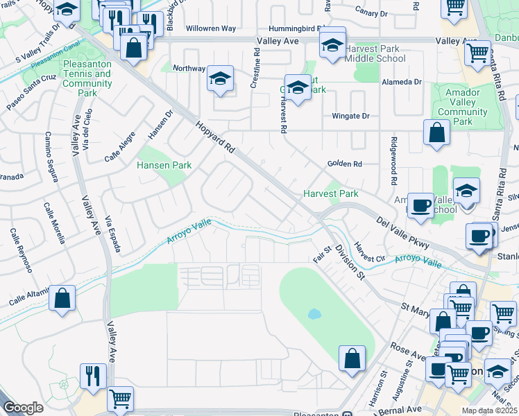 map of restaurants, bars, coffee shops, grocery stores, and more near 1550 Calle Enrique in Pleasanton