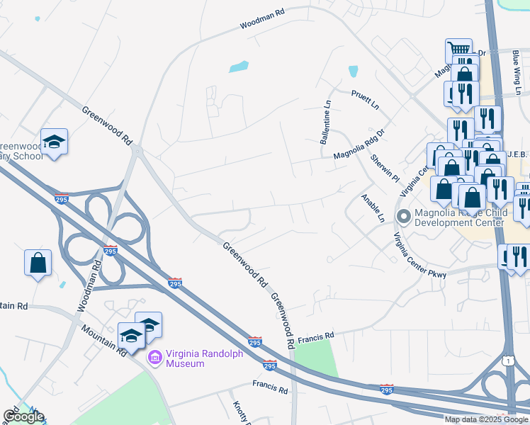 map of restaurants, bars, coffee shops, grocery stores, and more near 1917 Greenwood Glen Drive in Glen Allen