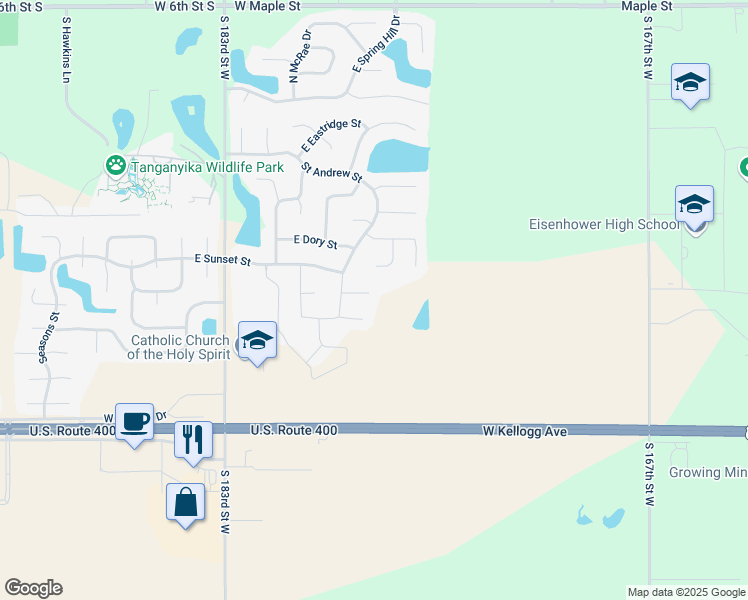 map of restaurants, bars, coffee shops, grocery stores, and more near 2433-2437 East Dory Court in Goddard