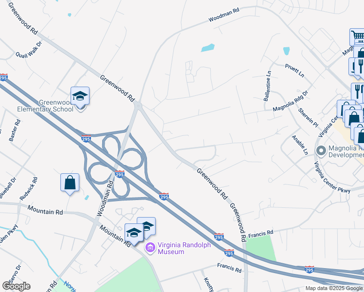 map of restaurants, bars, coffee shops, grocery stores, and more near 1956 Greenwood Glen Drive in Glen Allen