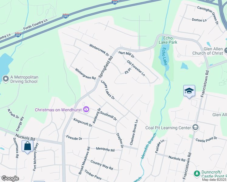 map of restaurants, bars, coffee shops, grocery stores, and more near 5609 Stone Lake Drive in Glen Allen