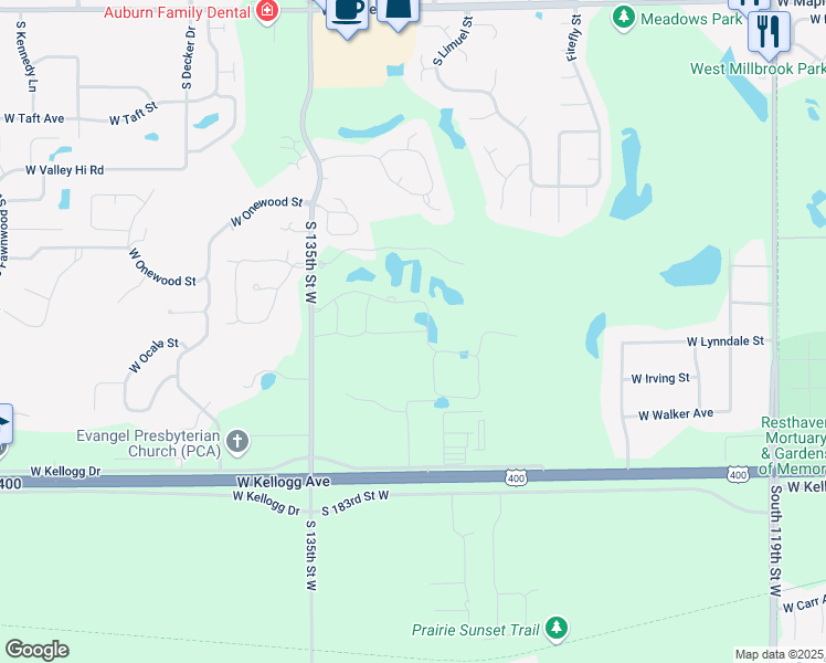 map of restaurants, bars, coffee shops, grocery stores, and more near 1436 South 135th Street West in Wichita