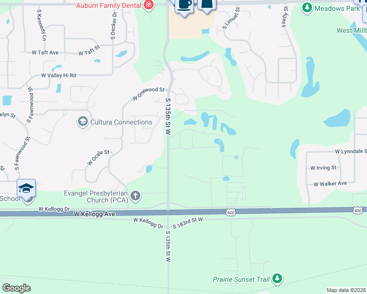 map of restaurants, bars, coffee shops, grocery stores, and more near 954-1208 South 135th Street West in Wichita