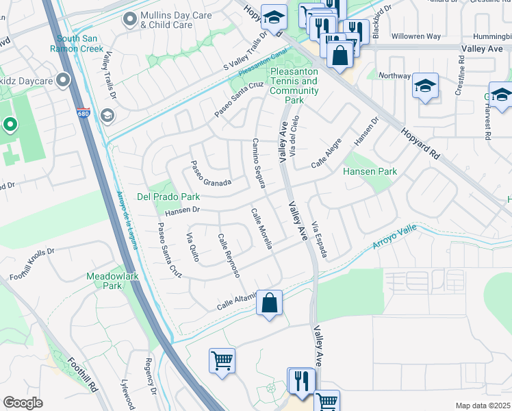 map of restaurants, bars, coffee shops, grocery stores, and more near 2699 Calle Morelia in Pleasanton