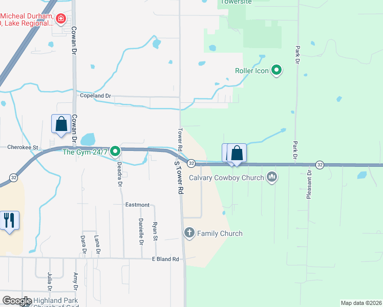 map of restaurants, bars, coffee shops, grocery stores, and more near 1146 South Tower Road in Lebanon