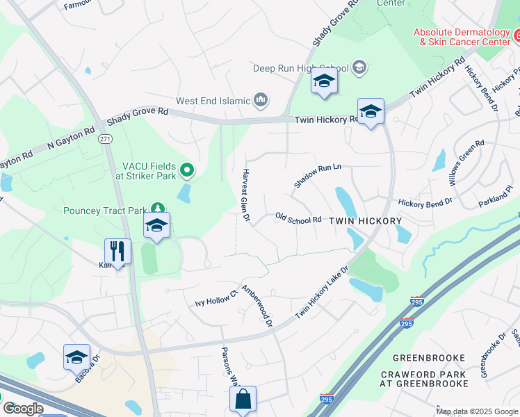 map of restaurants, bars, coffee shops, grocery stores, and more near 4704 Harvest Glen Way in Glen Allen