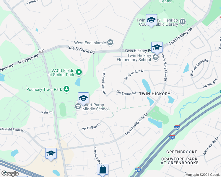 map of restaurants, bars, coffee shops, grocery stores, and more near 4704 Harvest Glen Way in Glen Allen
