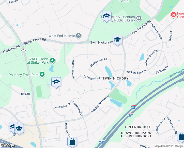 map of restaurants, bars, coffee shops, grocery stores, and more near 4716 Regal Oaks Road in Glen Allen
