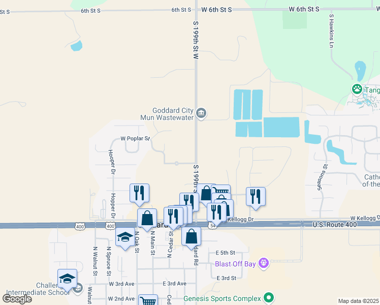 map of restaurants, bars, coffee shops, grocery stores, and more near 1327 South 199th Street West in Goddard