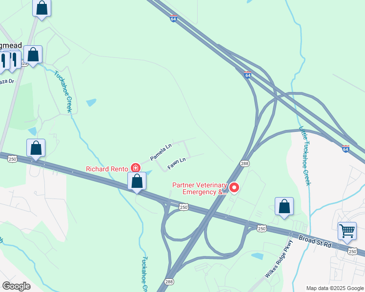 map of restaurants, bars, coffee shops, grocery stores, and more near 12660 Pamela Lane in Henrico