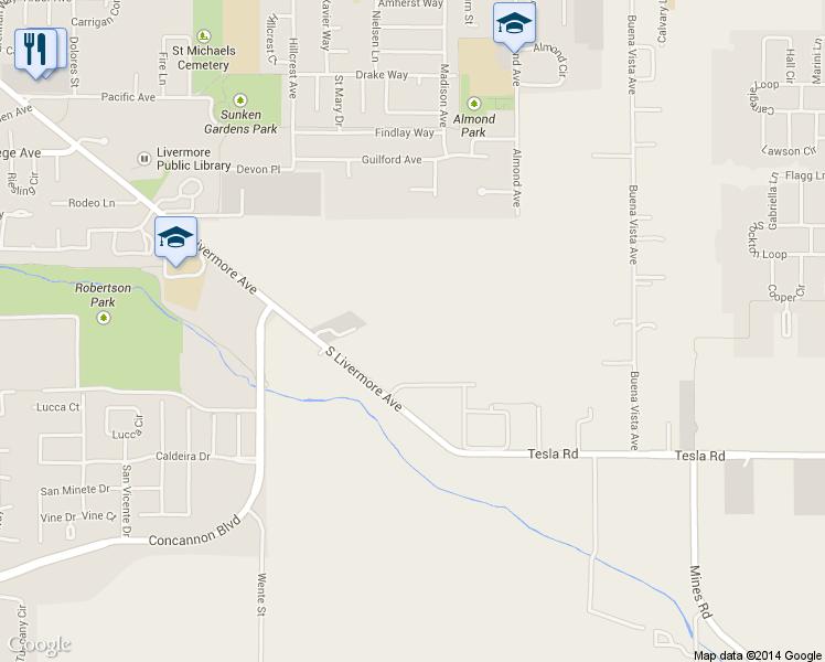 map of restaurants, bars, coffee shops, grocery stores, and more near 2060 South Livermore Avenue in Livermore