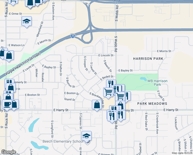 map of restaurants, bars, coffee shops, grocery stores, and more near 1041 South Cooper Street in Wichita