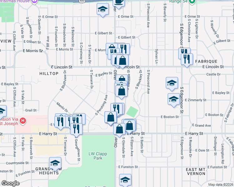 map of restaurants, bars, coffee shops, grocery stores, and more near in Wichita