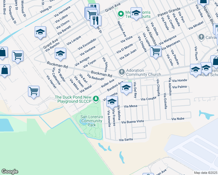 map of restaurants, bars, coffee shops, grocery stores, and more near 1699 Bandoni Avenue in San Lorenzo