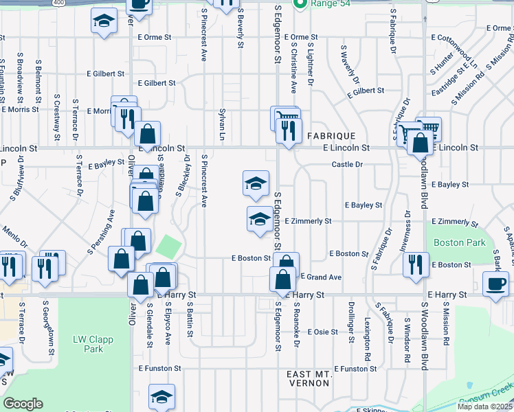 map of restaurants, bars, coffee shops, grocery stores, and more near 1031 South Edgemoor Street in Wichita