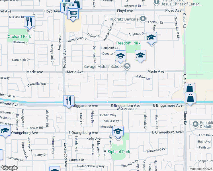 map of restaurants, bars, coffee shops, grocery stores, and more near 1712 Newhampton Way in Modesto