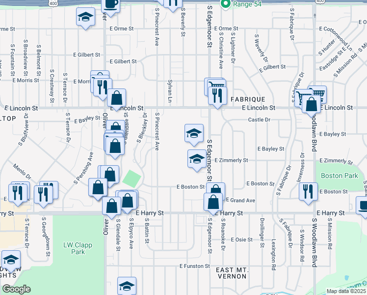 map of restaurants, bars, coffee shops, grocery stores, and more near 1031 South Edgemoor Street in Wichita