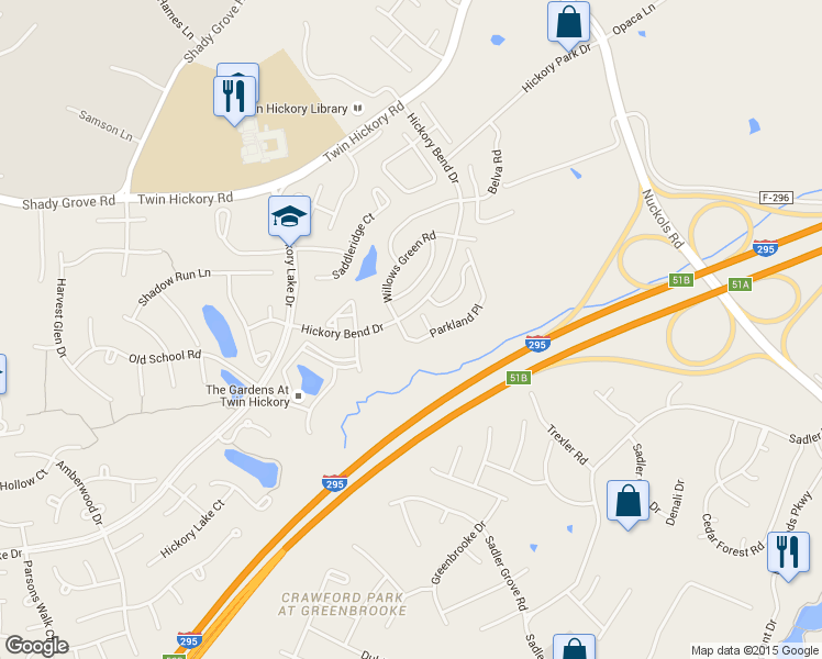 map of restaurants, bars, coffee shops, grocery stores, and more near 806 Parkland Place in Glen Allen