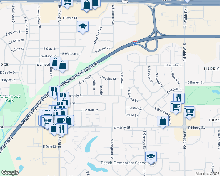map of restaurants, bars, coffee shops, grocery stores, and more near 1013 South Capri Lane in Wichita