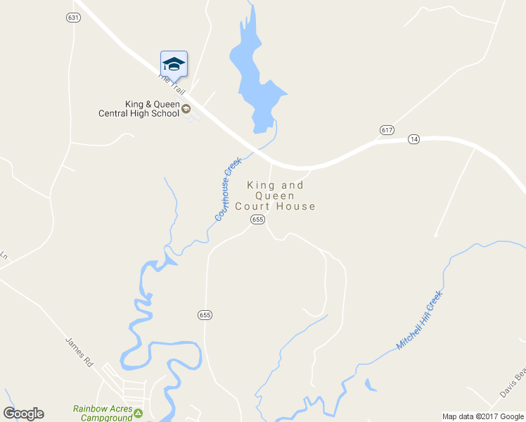 map of restaurants, bars, coffee shops, grocery stores, and more near 146 Court House Landing Road in King and Queen Court House
