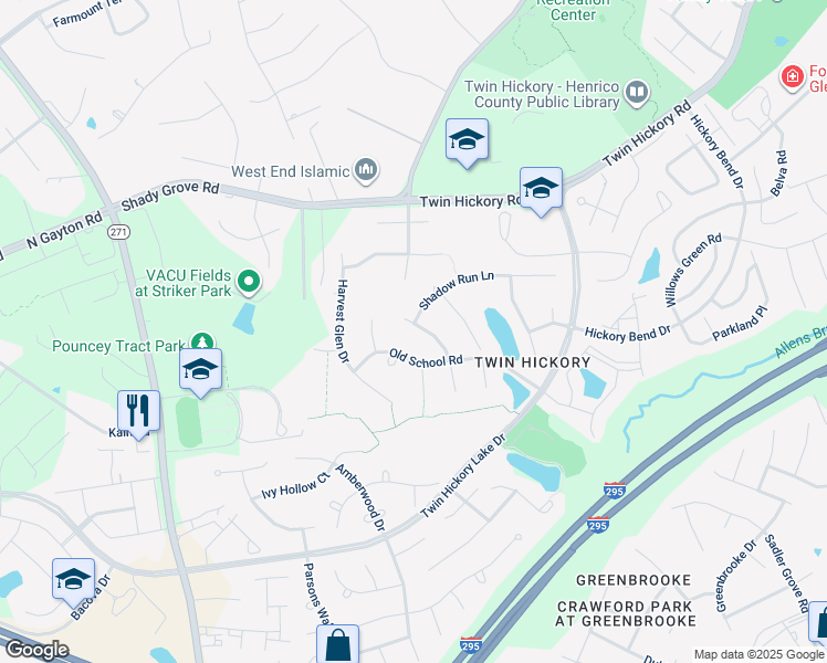 map of restaurants, bars, coffee shops, grocery stores, and more near 4716 Regal Oaks Road in Glen Allen