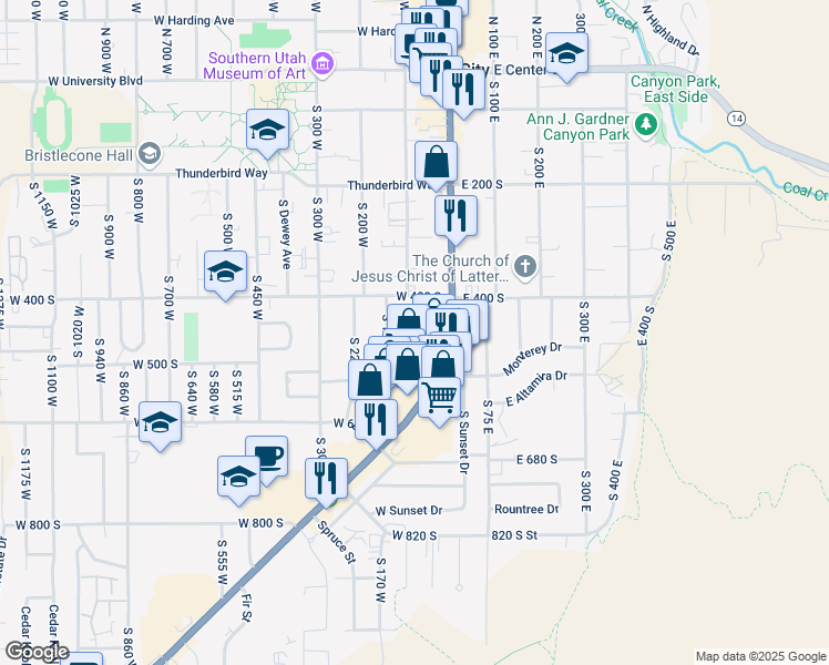 map of restaurants, bars, coffee shops, grocery stores, and more near 434 South Main Street in Cedar City