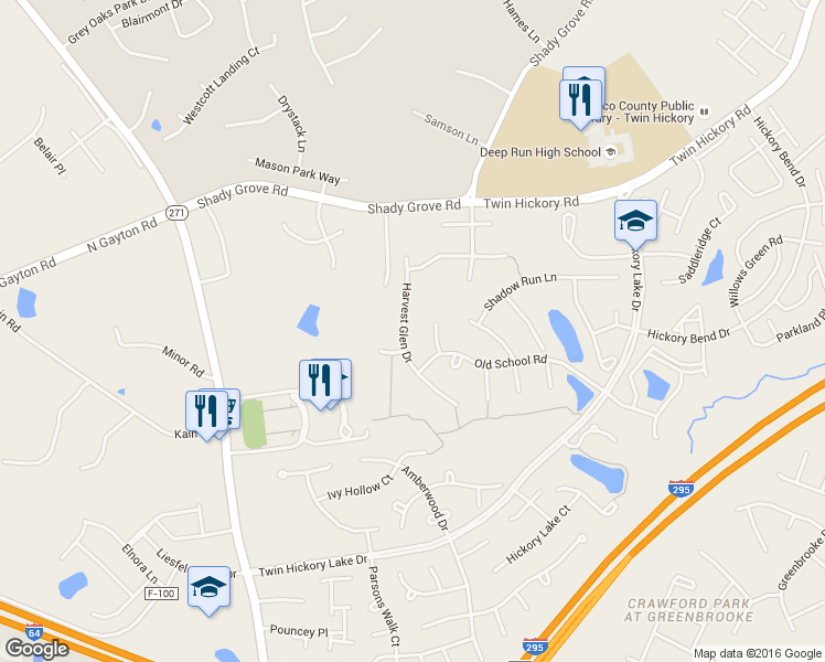 map of restaurants, bars, coffee shops, grocery stores, and more near 5216 Harvest Glen Drive in Glen Allen