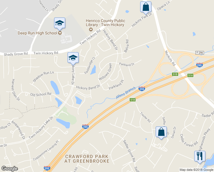 map of restaurants, bars, coffee shops, grocery stores, and more near 309 Jamerson Court in Glen Allen