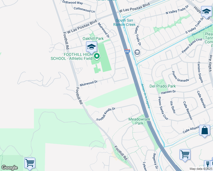 map of restaurants, bars, coffee shops, grocery stores, and more near 3840 Northwood Court in Pleasanton