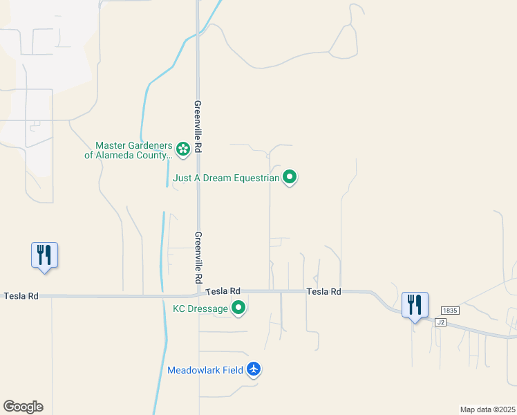 map of restaurants, bars, coffee shops, grocery stores, and more near 3825 Jerrold Road in Livermore