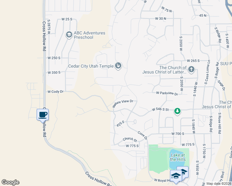 map of restaurants, bars, coffee shops, grocery stores, and more near 422 Carmel Canyon Circle in Cedar City