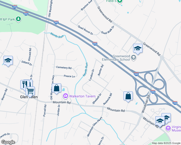 map of restaurants, bars, coffee shops, grocery stores, and more near 10904 London Drive in Glen Allen