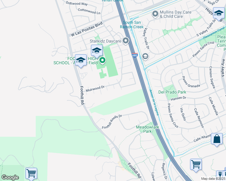 map of restaurants, bars, coffee shops, grocery stores, and more near 3840 Northwood Court in Pleasanton