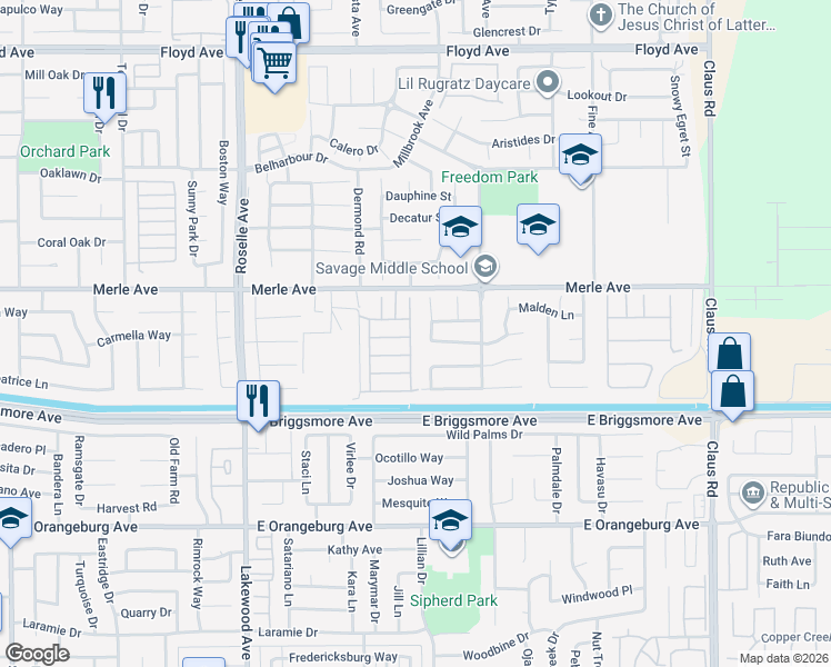 map of restaurants, bars, coffee shops, grocery stores, and more near 1712 Newhampton Way in Modesto
