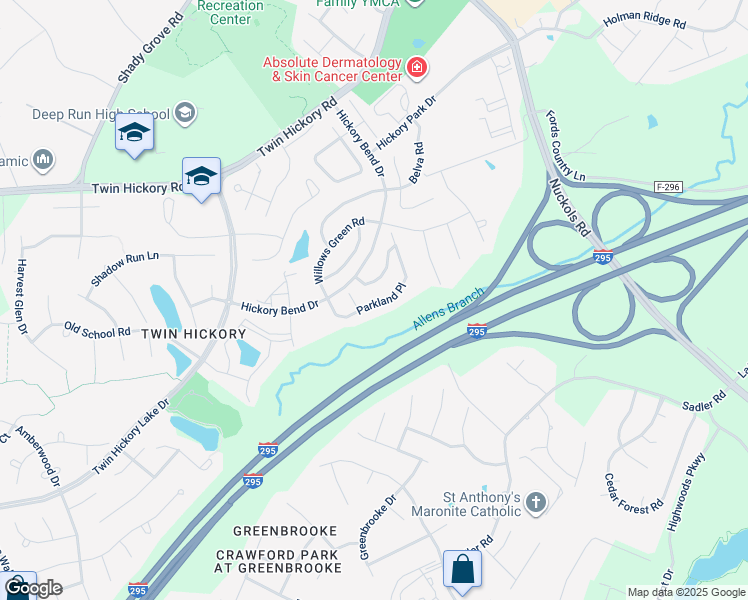 map of restaurants, bars, coffee shops, grocery stores, and more near 844 Parkland Place in Glen Allen