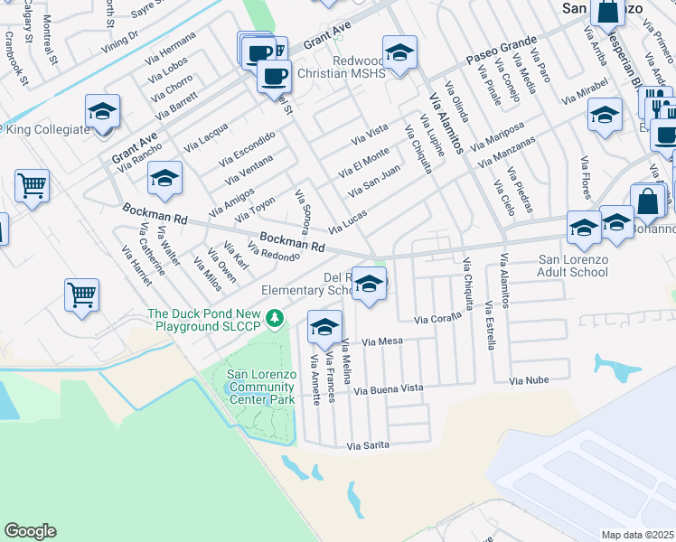map of restaurants, bars, coffee shops, grocery stores, and more near 1599 Bandoni Avenue in San Lorenzo