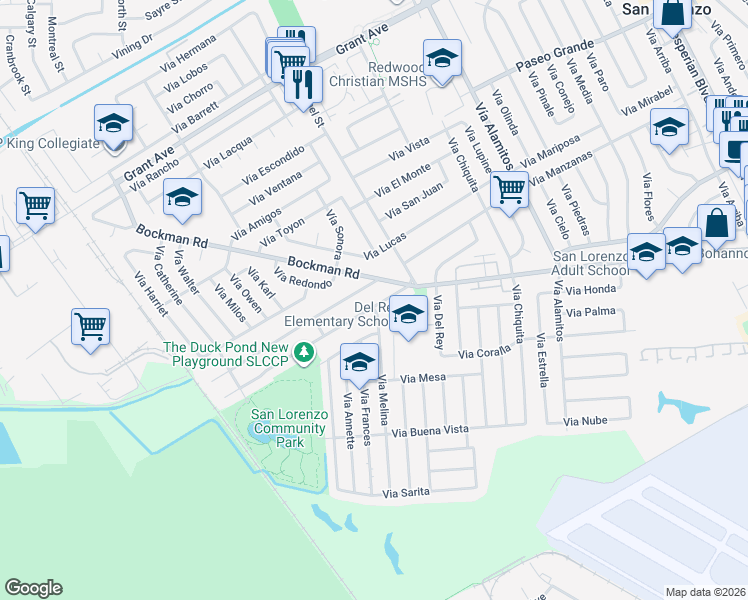 map of restaurants, bars, coffee shops, grocery stores, and more near 1599 Bandoni Avenue in San Lorenzo