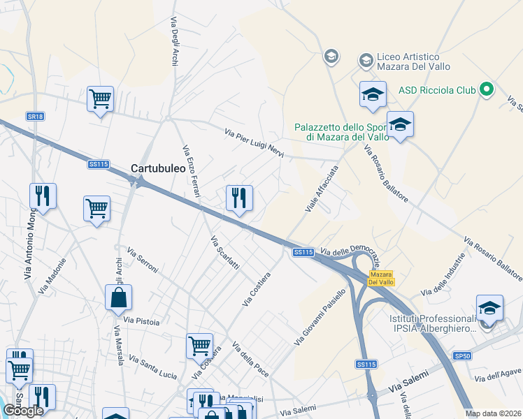 map of restaurants, bars, coffee shops, grocery stores, and more near 42 Via Angela la Marca in Libero consorzio comunale di Trapani