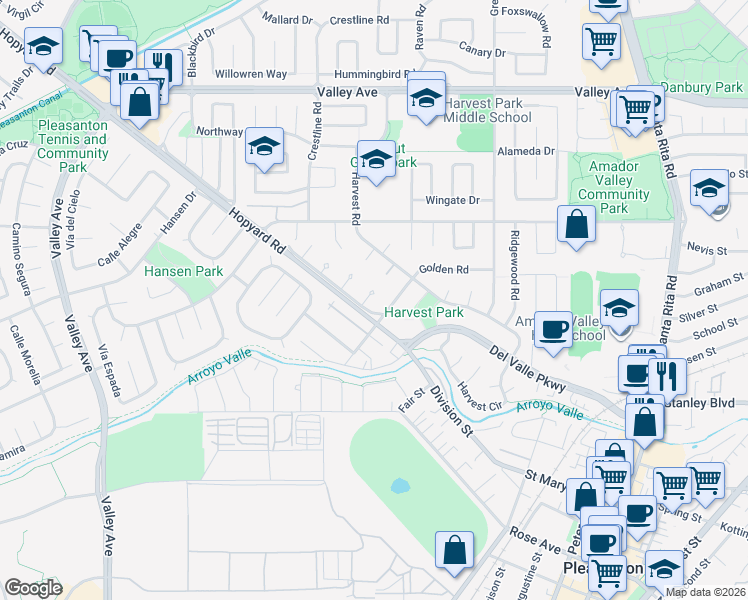 map of restaurants, bars, coffee shops, grocery stores, and more near 5168 Greentree Court in Pleasanton