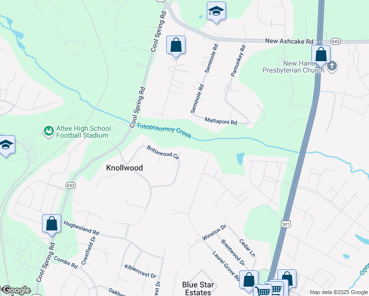 map of restaurants, bars, coffee shops, grocery stores, and more near 8328 Ridgerun Place in Mechanicsville