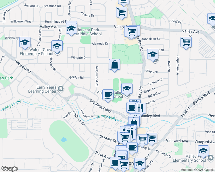 map of restaurants, bars, coffee shops, grocery stores, and more near 4578 Gatetree Circle in Pleasanton