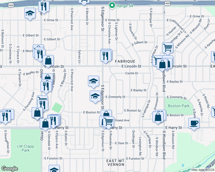 map of restaurants, bars, coffee shops, grocery stores, and more near 1015 South Christine Avenue in Wichita