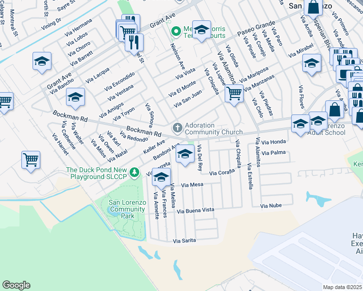 map of restaurants, bars, coffee shops, grocery stores, and more near 1538 Bandoni Avenue in San Lorenzo