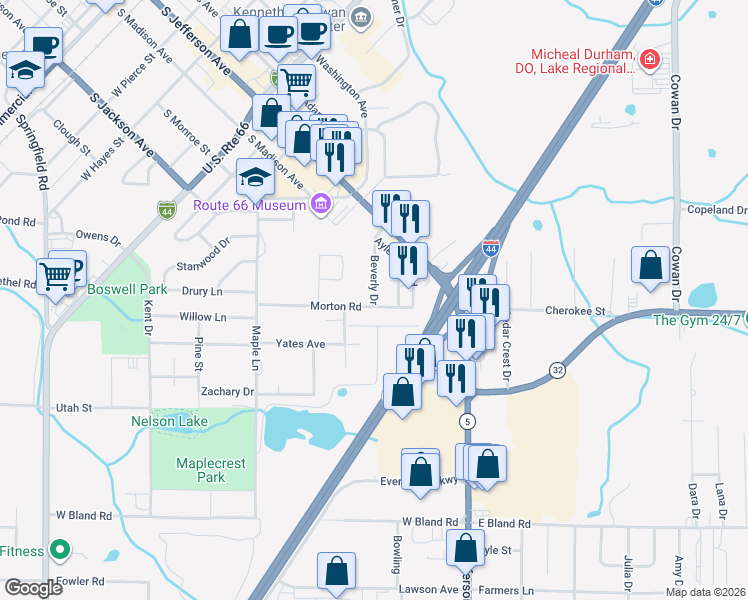 map of restaurants, bars, coffee shops, grocery stores, and more near 1167 Beverly Dr in Lebanon
