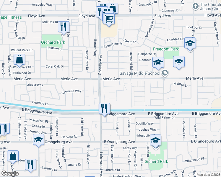 map of restaurants, bars, coffee shops, grocery stores, and more near 3021 Da Vinci Court in Modesto