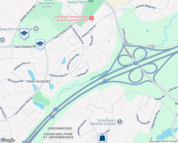 map of restaurants, bars, coffee shops, grocery stores, and more near 867 Parkland Place in Glen Allen