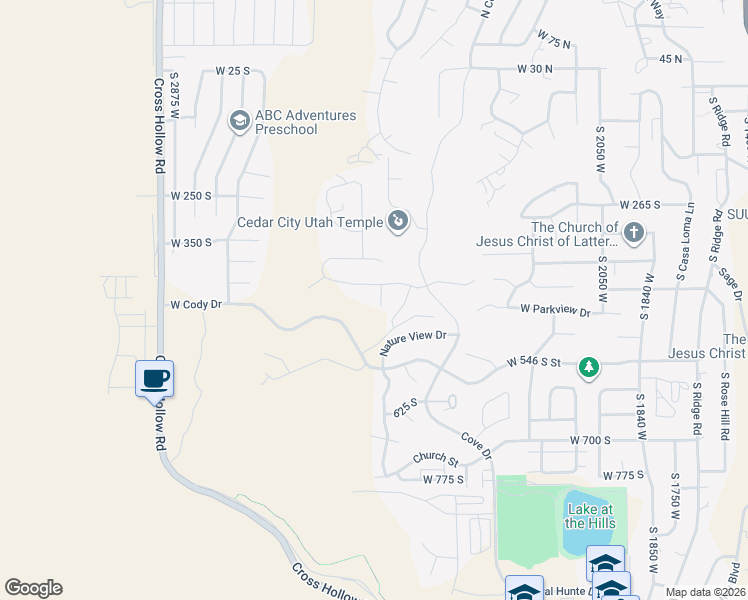 map of restaurants, bars, coffee shops, grocery stores, and more near 422 Carmel Canyon Circle in Cedar City
