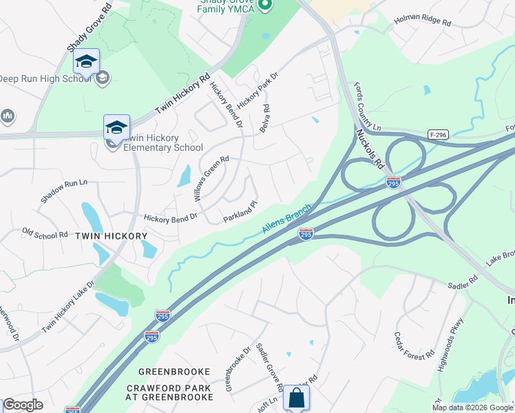 map of restaurants, bars, coffee shops, grocery stores, and more near 867 Parkland Place in Glen Allen