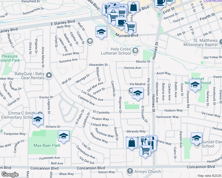 map of restaurants, bars, coffee shops, grocery stores, and more near 879 Grace Street in Livermore